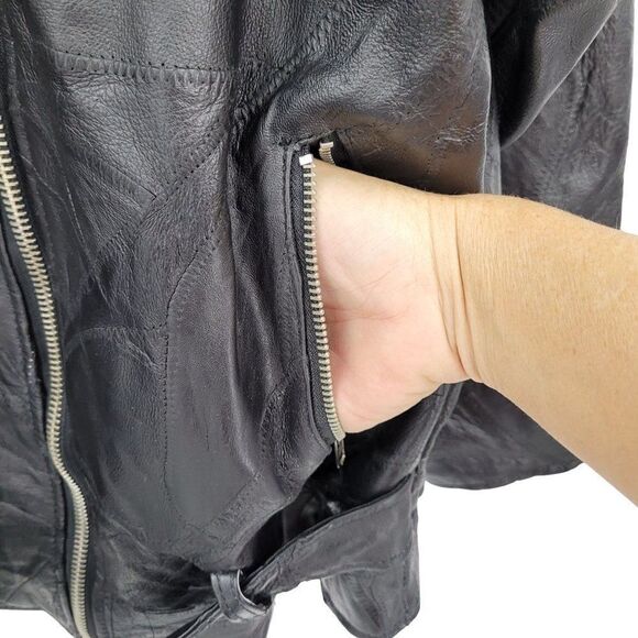 Vintage 90's Flight‎ Path Leather Jacket Deadstock Moto Biker Patchwork Black XL - Picture 8 of 17